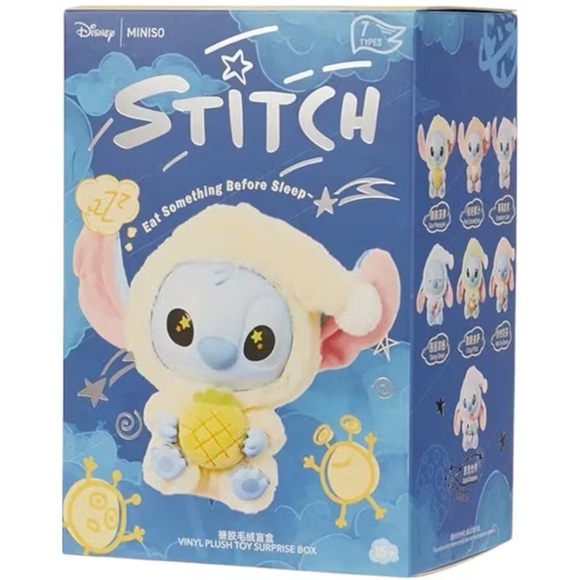 Disney Miniso Stitch Plush Toy- Eating Something Before Sleeping- NIB - Picture 1 of 3